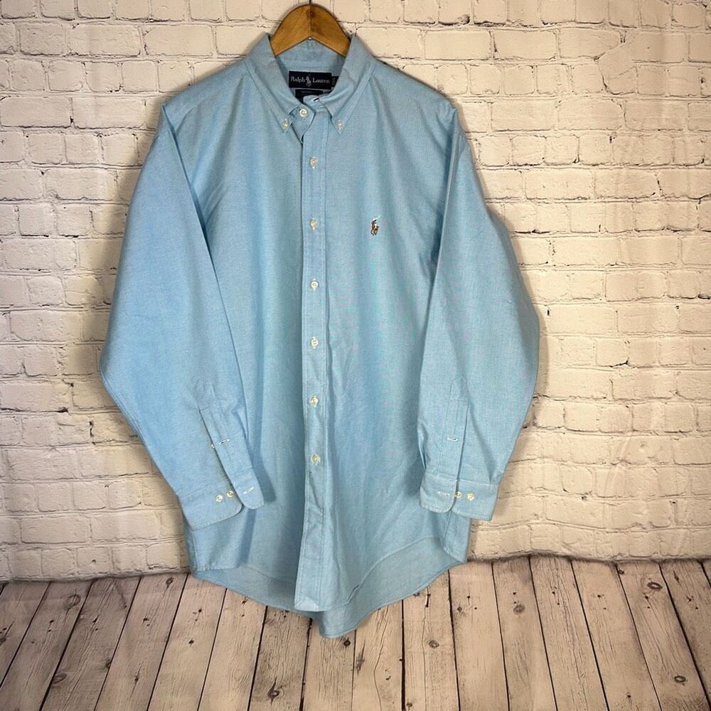 Ralph Lauren Dress Shirt Yarmouth Cotton Oxford Blue Mens 16 1/2 32/33 Color Pon